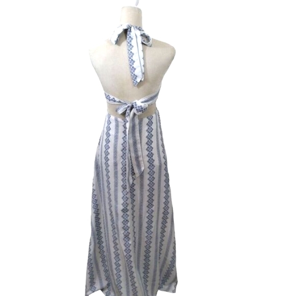 Hommage LA Dress Womens Medium Bohemian Blue Halter Maxi Ladies Cut Out Backless - Picture 5 of 15